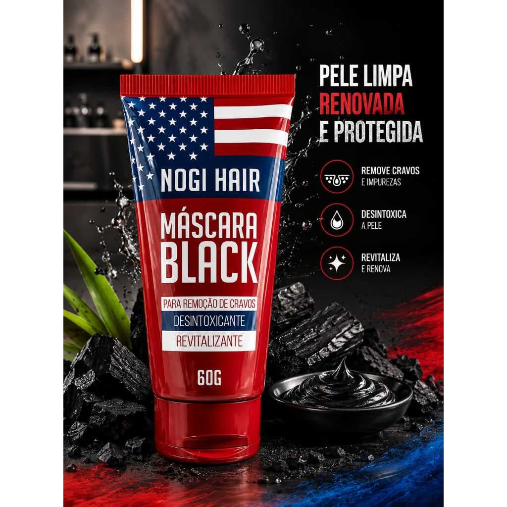 Máscara Black Nogi Hair 60g – Remove Cravos e Oleosidade com Argila – Limpeza de Pele Profissional