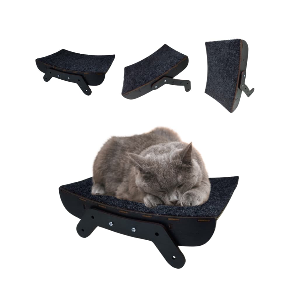 Cama Para Gatos Protetor Sofá Rampa e Arranhador Gato Mdf Preto Carpete Brinquedo Preto