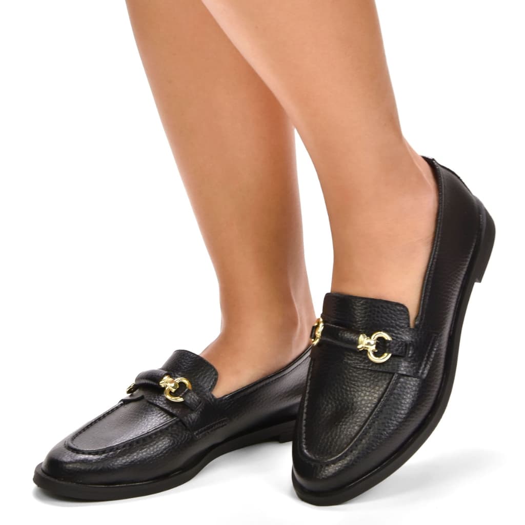 Mocassim Feminino Bico Redondo com Enfeite Sapato Loafer Confortável Sapatilha Macio Moderno Lançamento 6524