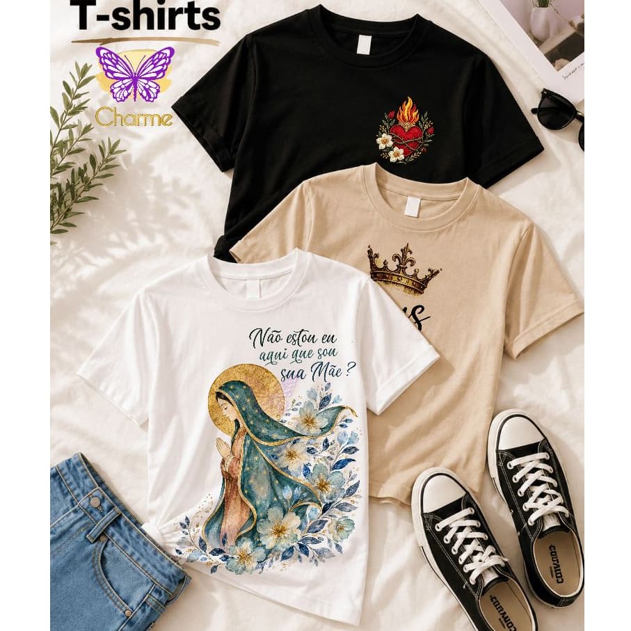 KIT blusas católicas , camiseta t shirt nossa senhora Maria cristã, moda católica gospel religiosa missa plus size