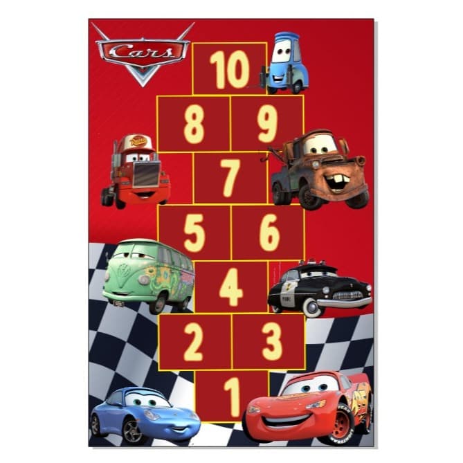 Tapete Amarelinha Carros Disney Infantil 100x150cm Lona Lavável Brincadeira Educativa