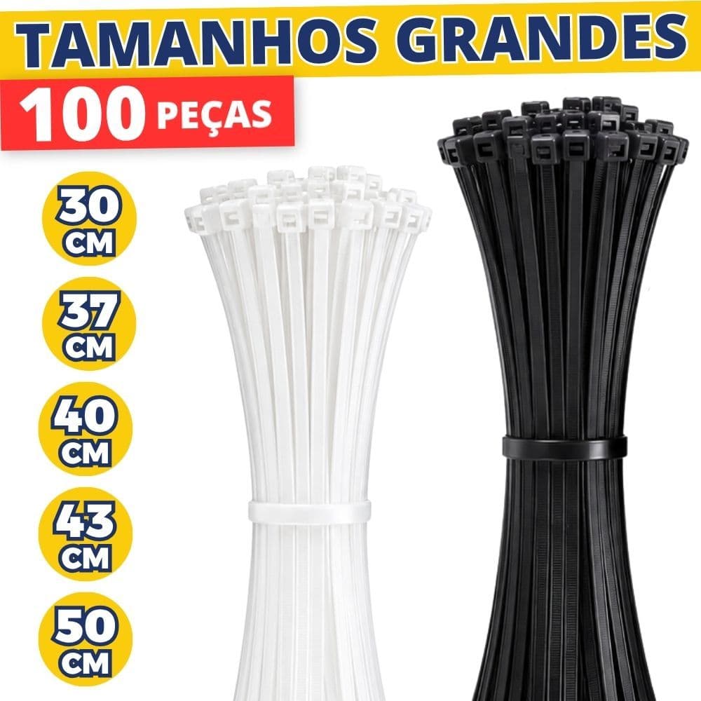 Kit Enforca Gato Abraçadeira de Nylon Cintas Plásticas Tamanhos Grandes 20cm 30cm 40cm 50cm 100pcs