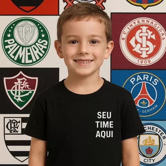 Camiseta Infantil Time Personalizado Camisa 100% Algodão Escolha Time Preferido Tamanho 2 ao 16