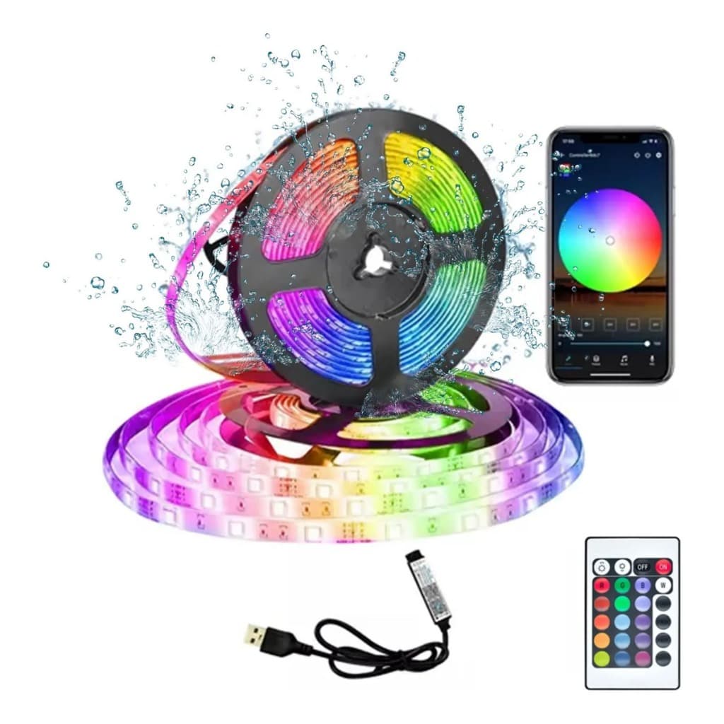 Fita Led 5050 Rgb 16cores Bluetooth Controlador App Ip65
