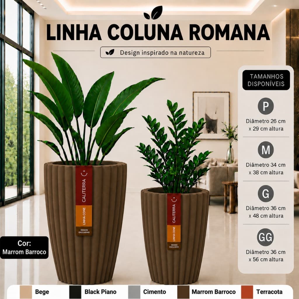 Vaso Coluna Romana Grande Polietileno Decorativo Cachepot Plantas Jardim Paisagismo Sala Varanda Área Interna Externa