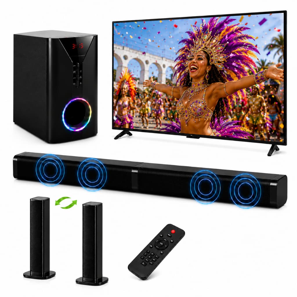 Som Surround Soundbar Cinema com Subwoofer 400W e Luz RGB para TV Bluetooth Tv Sound Bar Speaker