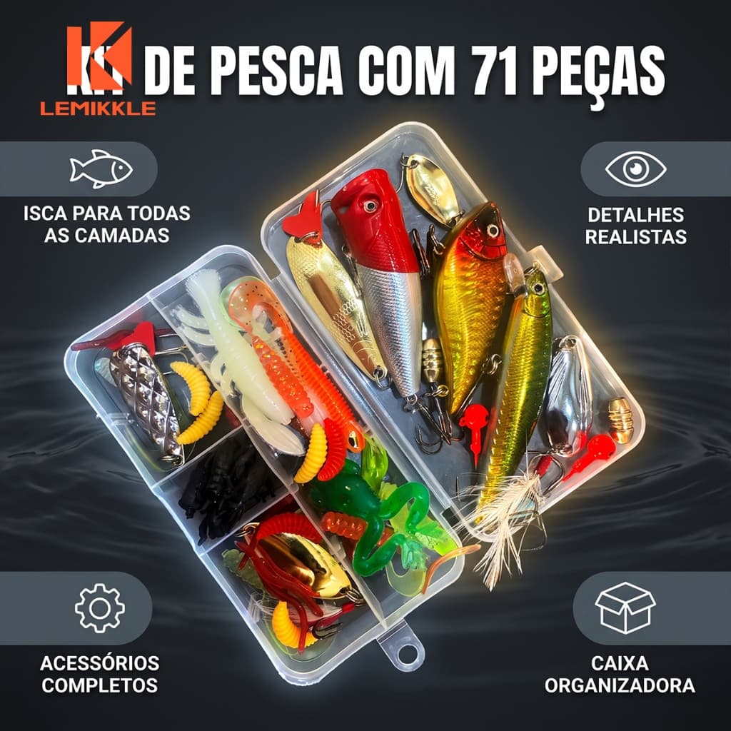 LEMIKKLE - 71 Peças de Iscas Artificiais, Ultra-portátil, Pesca Profissional, Alto Desempenho