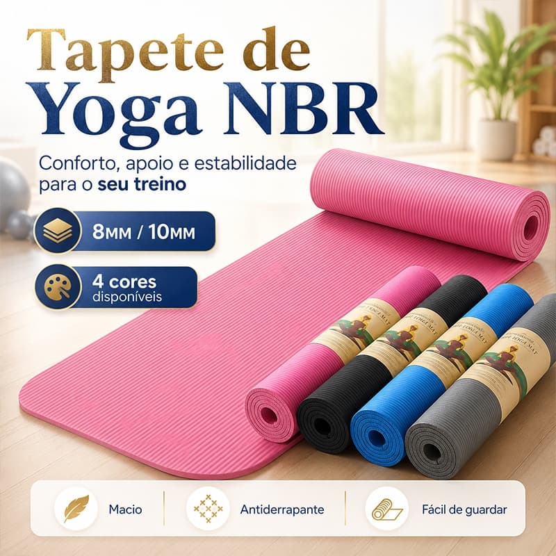 Tapete de Yoga NBR 8mm 10mm Antiderrapante Macio Fitness Pilates Exercícios em Casa