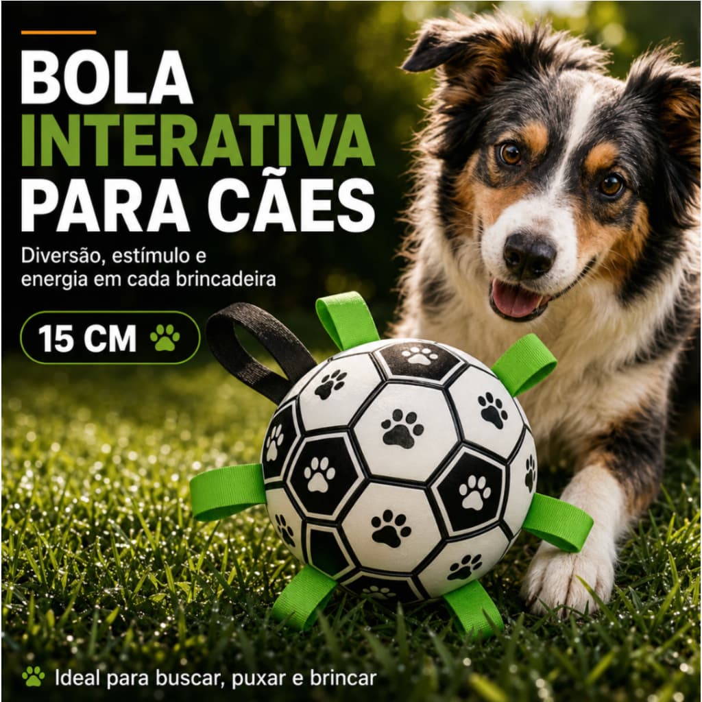 Brinquedo Bola de Futebol Interativa para Cachorro com Alças 15cm Mordedor Resistente para Cabo de Guerra