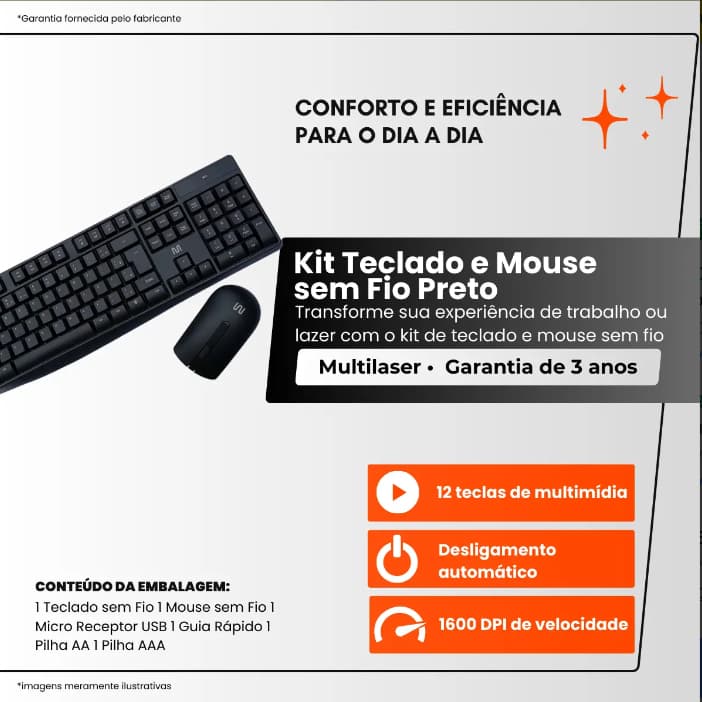 Kit Teclado E Mouse Sem Fio Slim 1600 Dpi - Tc270 - Multi