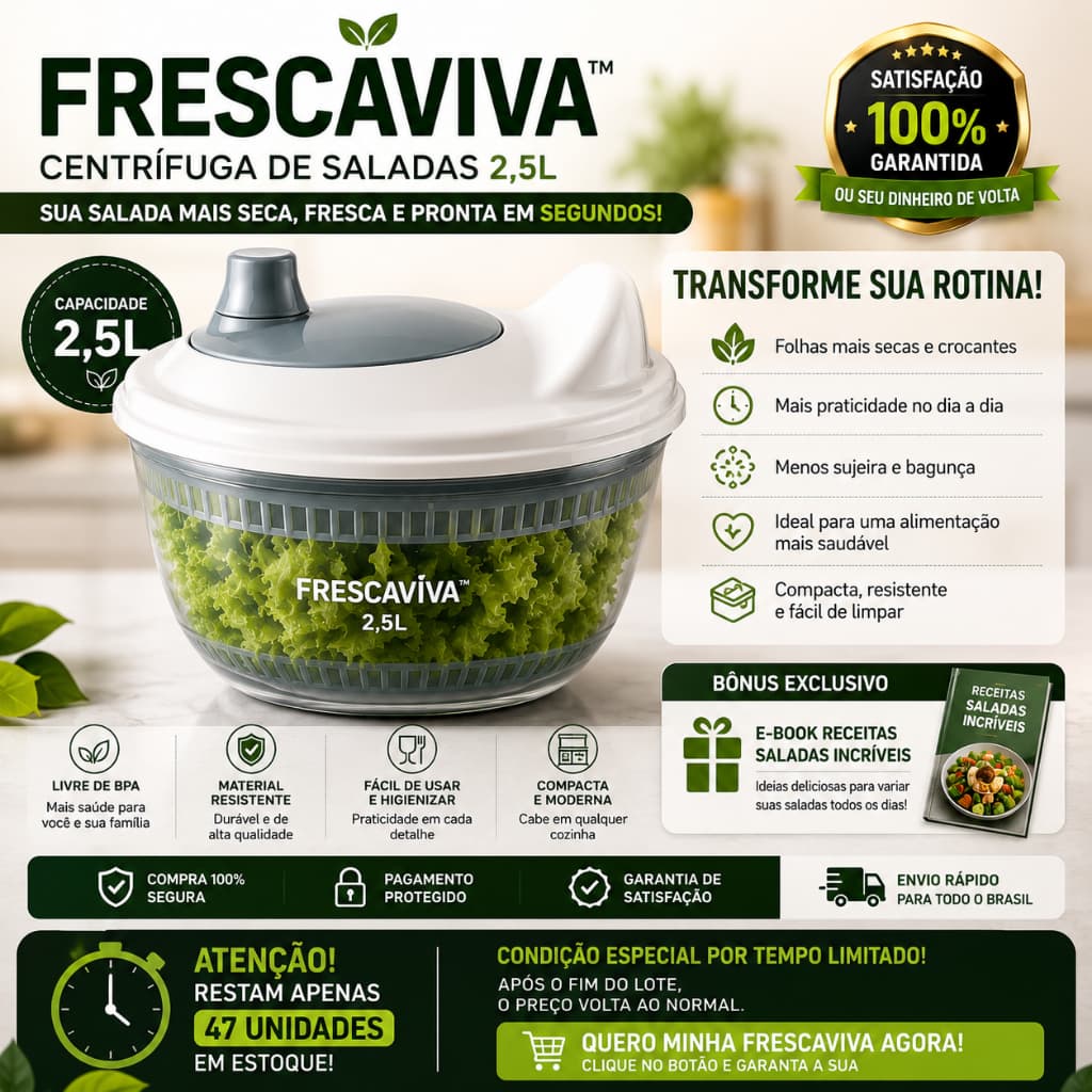 Centrífuga de Salada FrescaViva 2,5L Secadora de Folhas