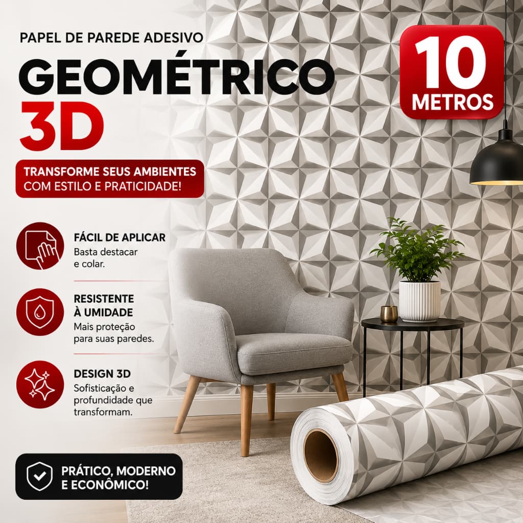 Papel de Parede Autoadesivo 5m 10 Metros Gesso 3D Cinza e Branco Lavável Fácil de Aplicar Antim