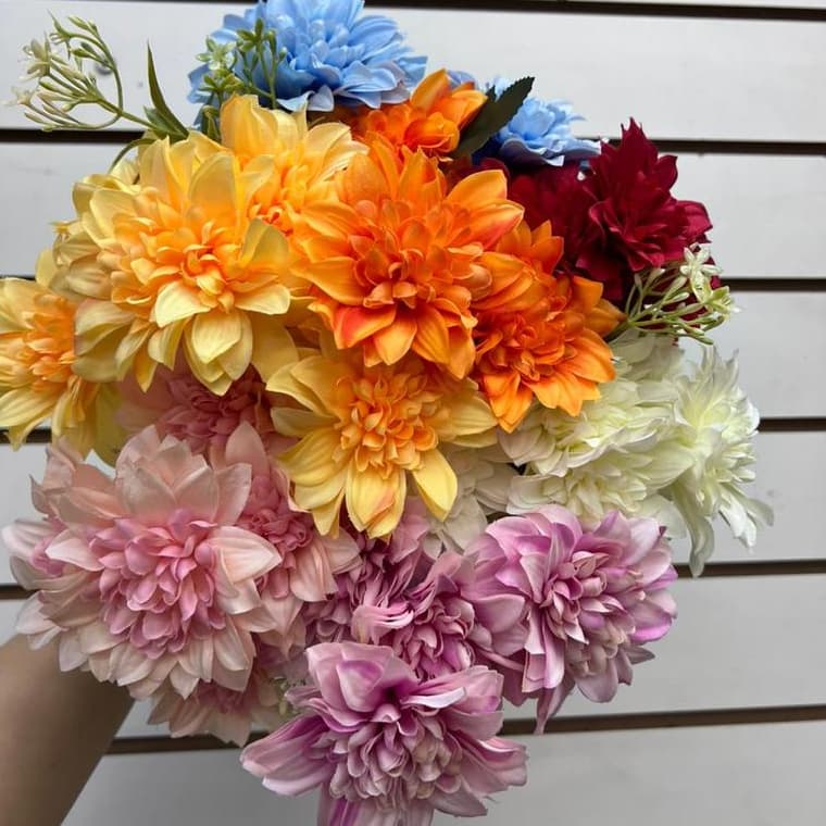 Buquê Artificial de Dália 36cm com 5 Flores Decoração Casa Festa Casamento/h0045
