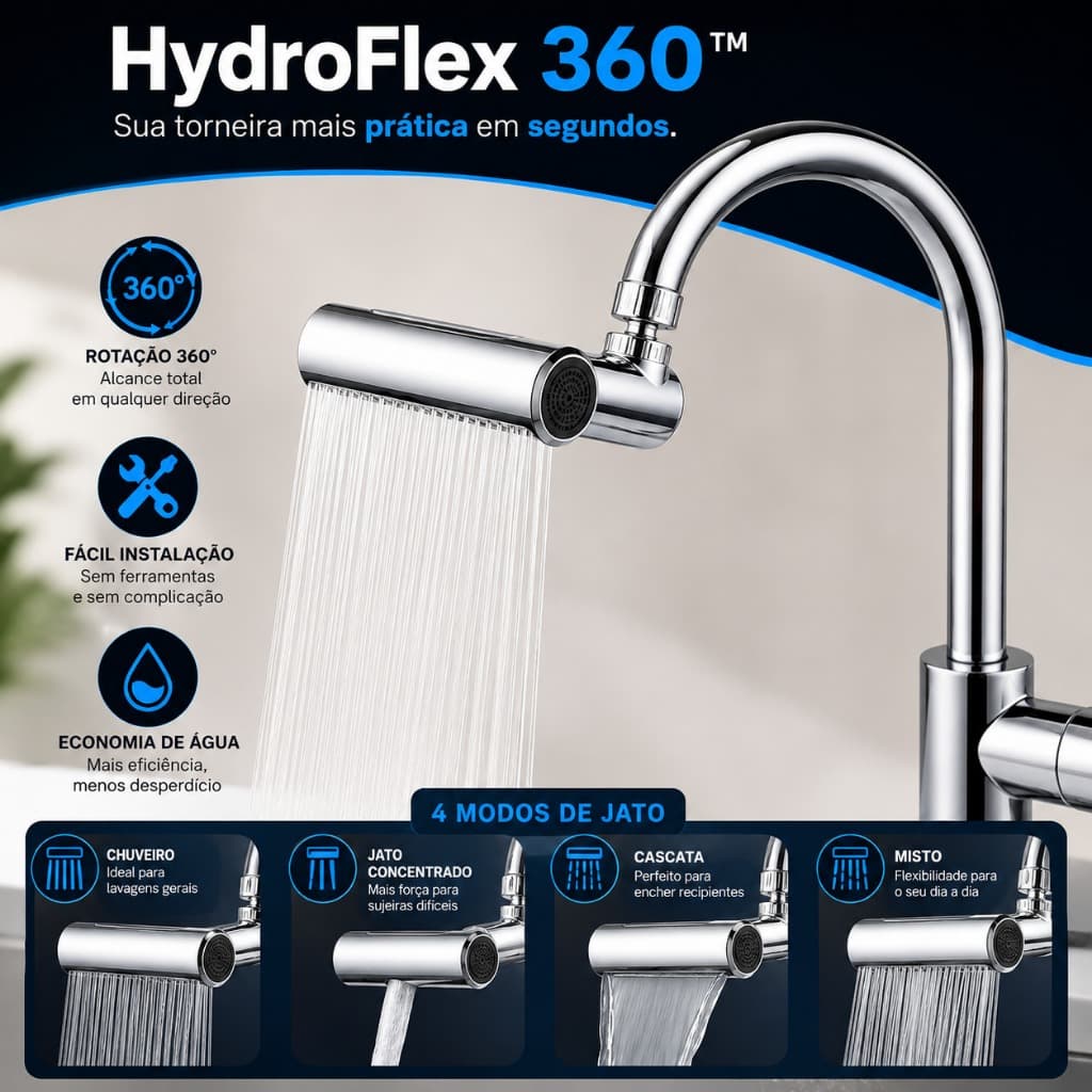 Hydroflex 360 Extensor Giratorio Bocal Pia Torneira 360 Graus Ajustavel Flexivel Economizador Agua