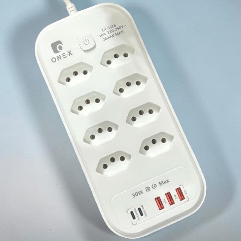 Filtro de Linha Inteligente Extensão 8 Tomadas 3 USB 2 Entradas Tipo C