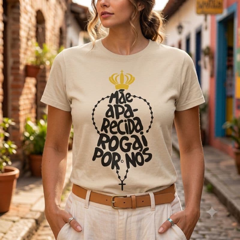 Camiseta estampada Nossa Senhora Aparecida,unissex, religiosa, fé , católica