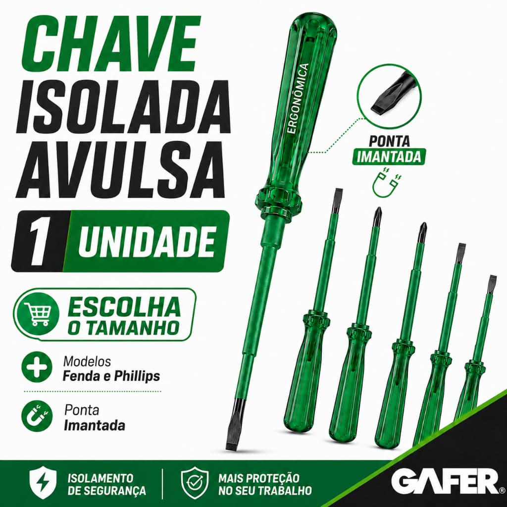 Chave Fenda Phillips  Isolada Avulsa 1000V CRV Profissional - Venda Unidade 🛠️ Escolha Modelo e Tamanho!
