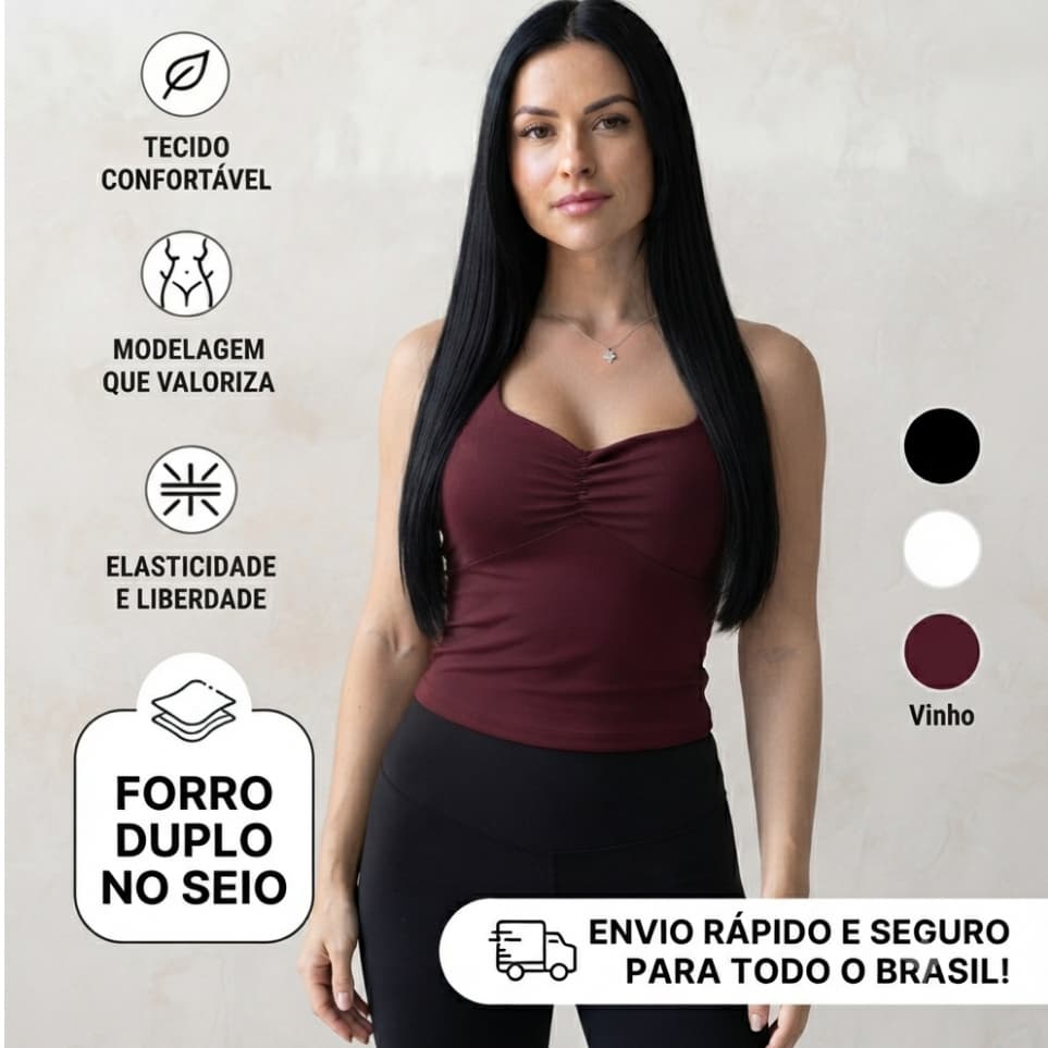 Blusa Feminina Efeito Silicone Academia Casual Suplex Premium Forro Duplo Regata Academia