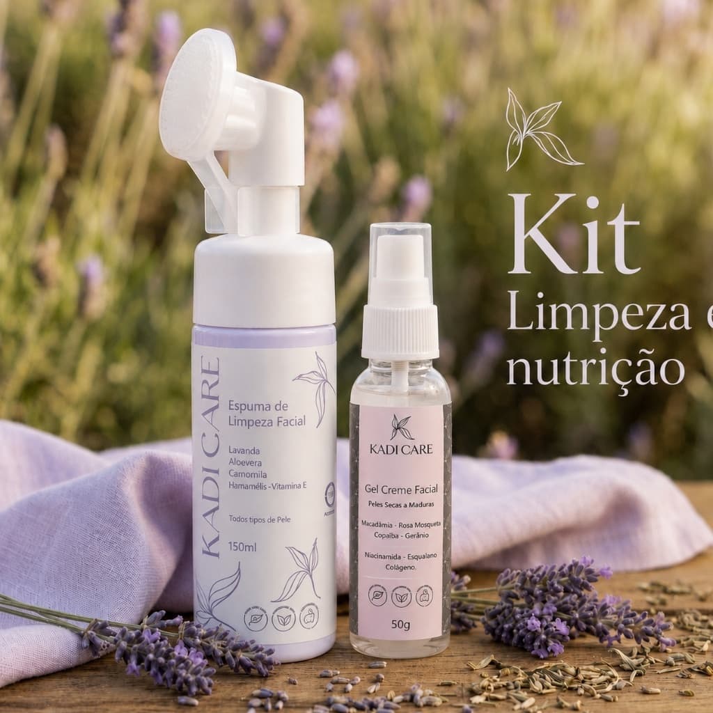 Kit Limpeza e Nutrição: Espuma e Gel-Creme Facial, Pele Hidratada e Mais Firme Kadi Care