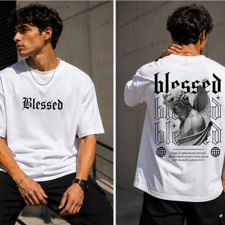Camiseta Blessed Masculina Estampa Anjo Confortavel Streetwear Premium