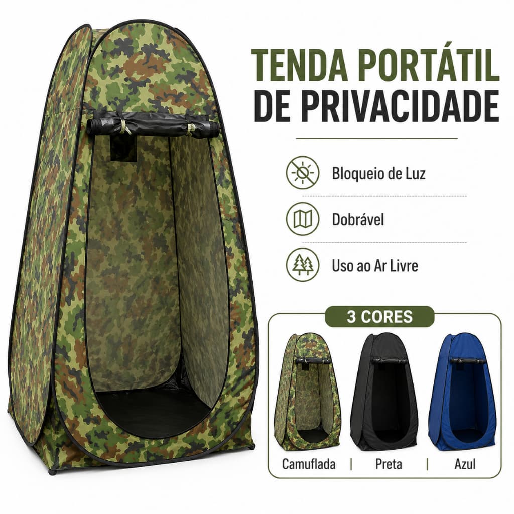 Barraca Banheiro Portátil 1,20x1,20x1,90m com 2 Janelas para Banho e Camping