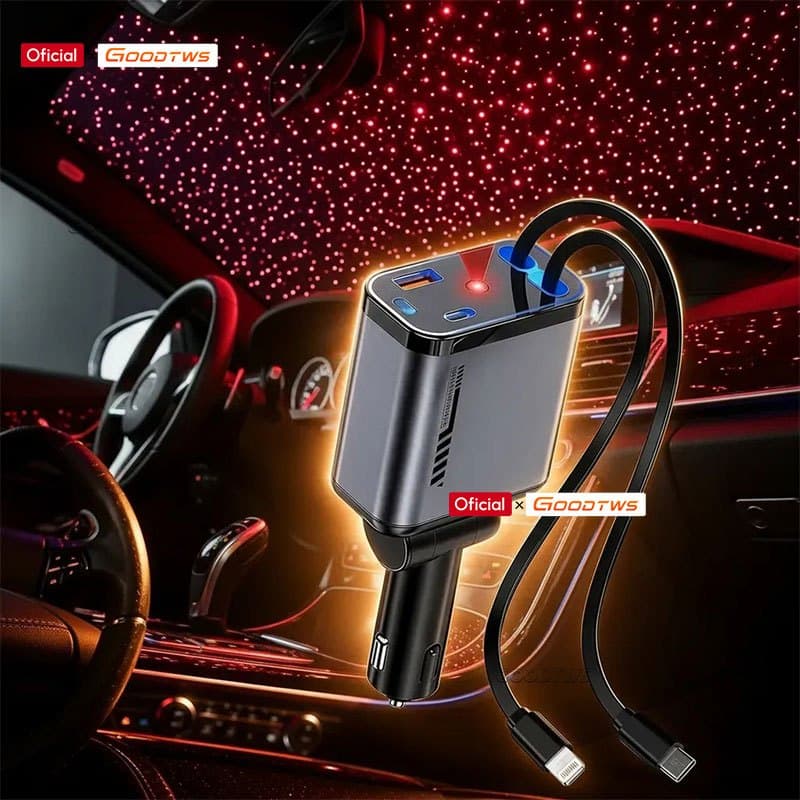 Carregador de carro com Luz Estrelas LED para iPhone e Android rápido Carregador cabo Starlight car charger
