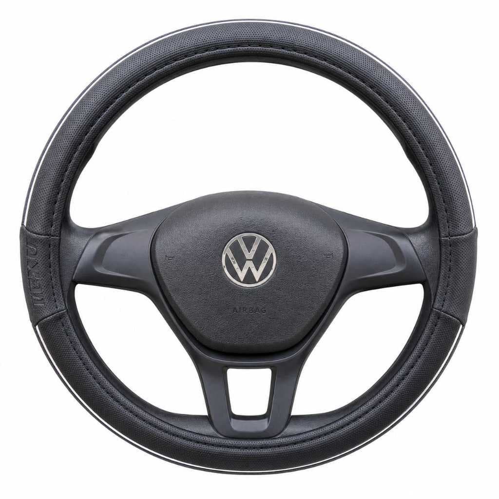 Capa De Volante Carro Universal Couro Com Tecido Premium Preto