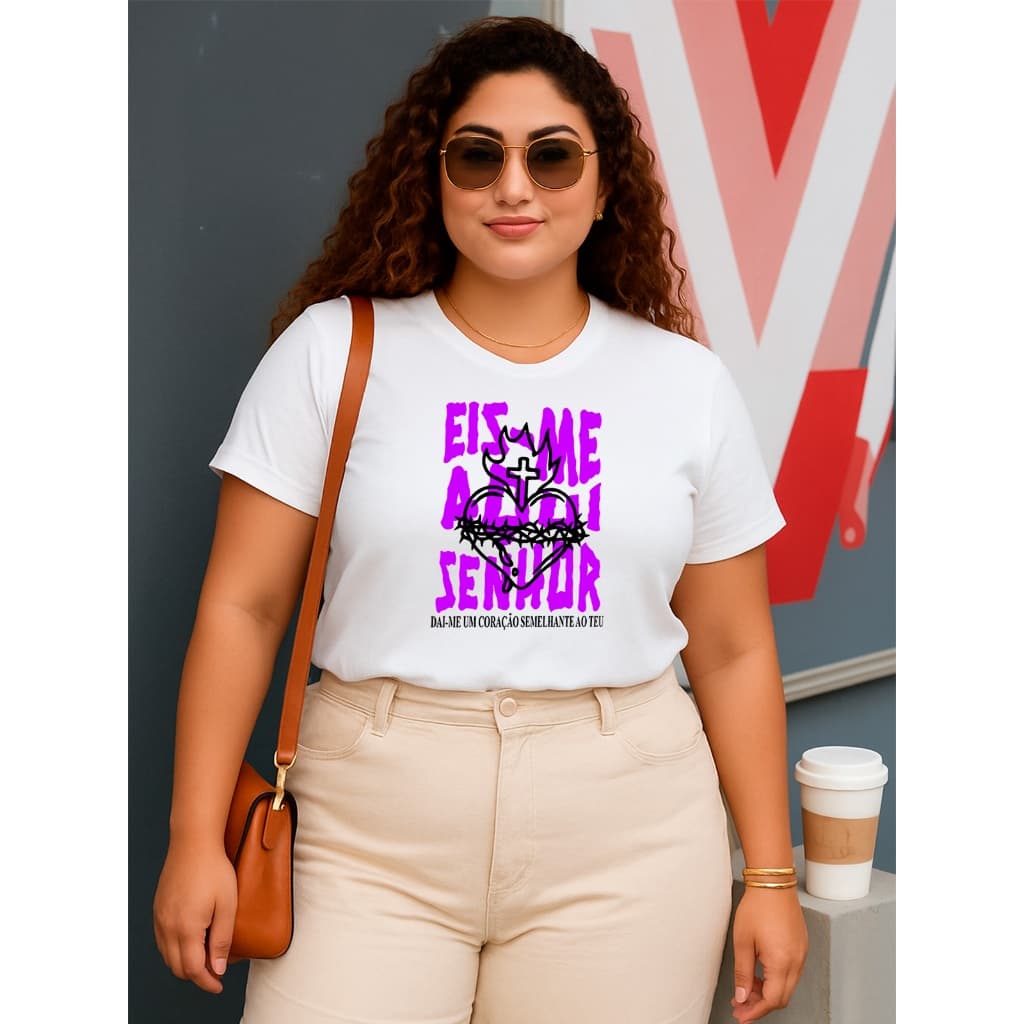 Camiseta Cristã Feminina Plus Size 100% Algodão Fio 30.1 Macio e Confortavel P ao G5