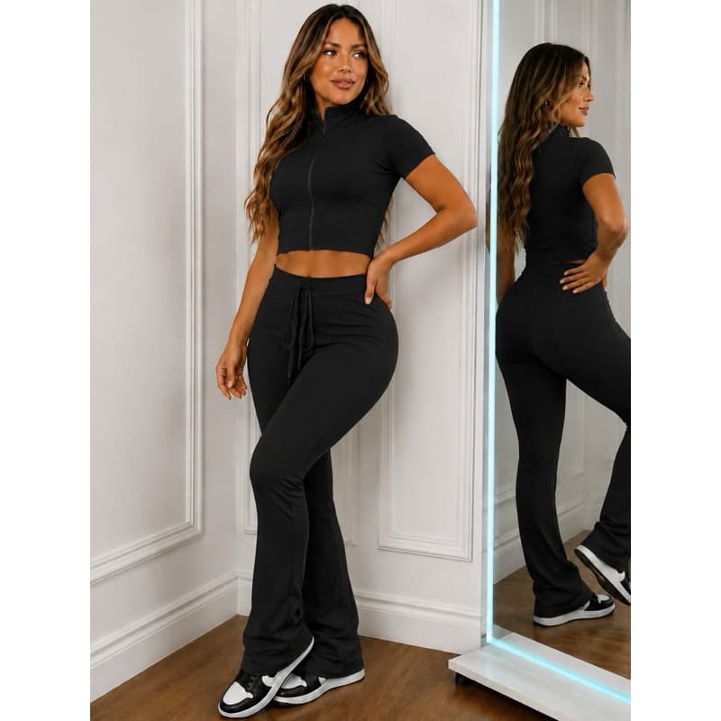 Conjunto Feminino Flare com Cropped Zíper – Elegância, Conforto e Estilo