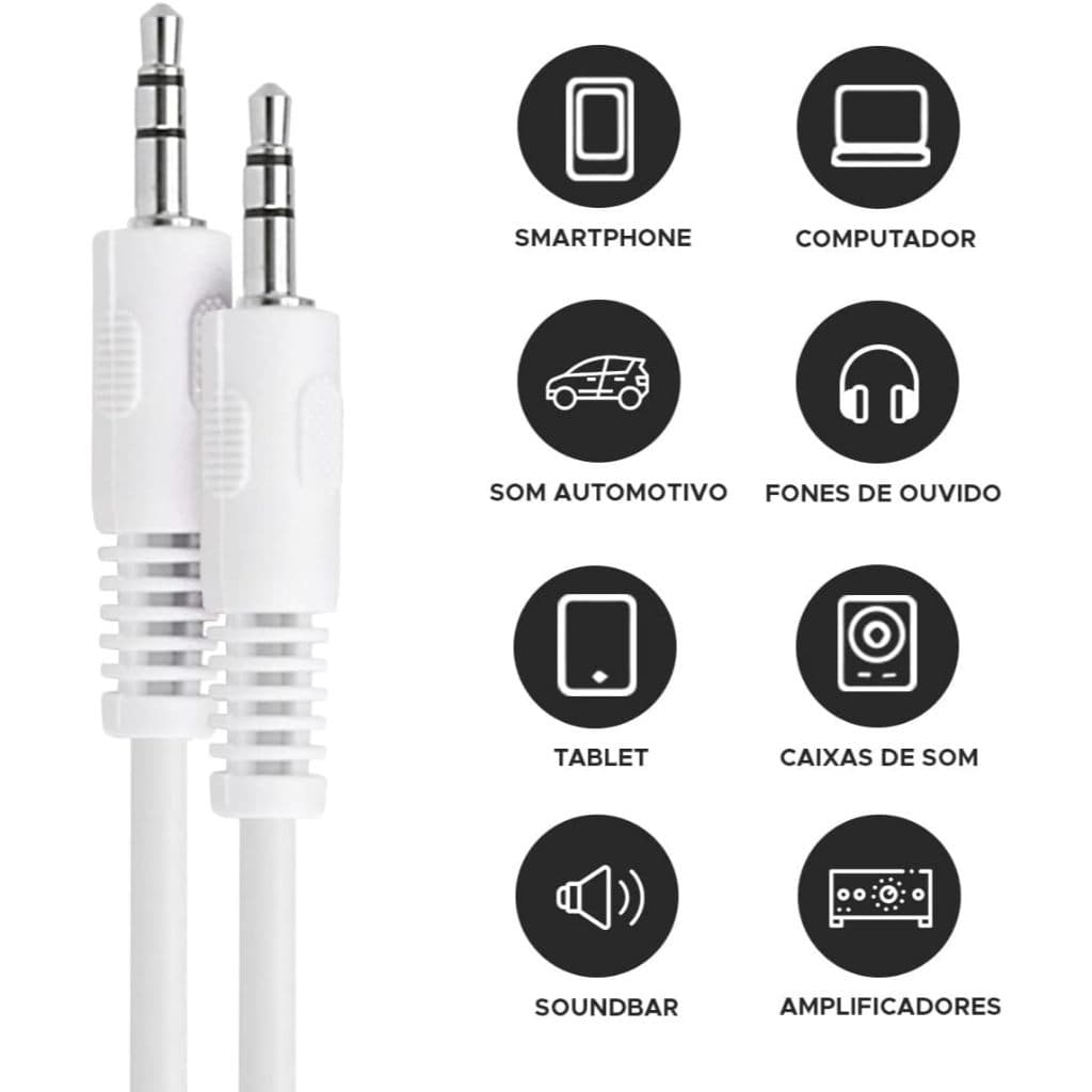 Cabo p2 x p2 branco Rápido e Prático para Som