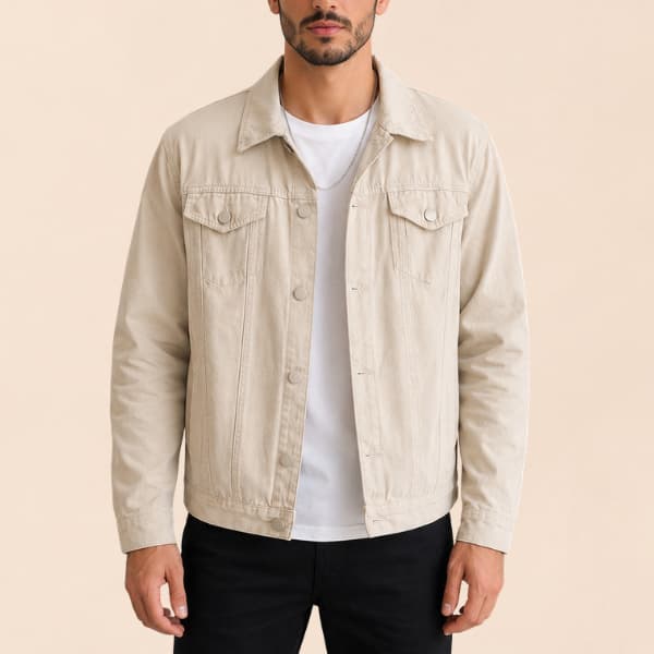 Jaqueta Jeans Masculina Tradicional Manga Longa Bolso Fechamento Botão Casual Versátil Atemporal