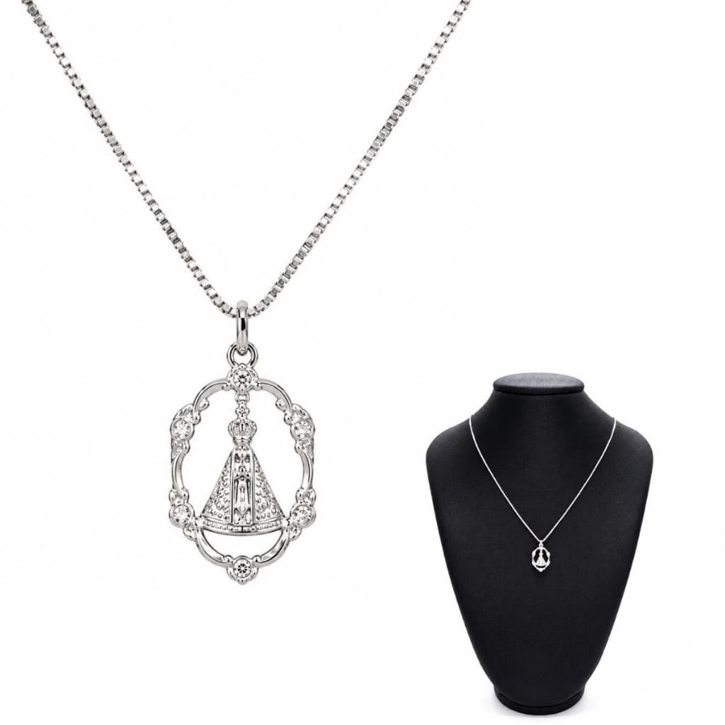 Colar Feminino Prata 925 Original Nossa Senhora Aparecida Corrente Veneziana + Pingente Aparecida