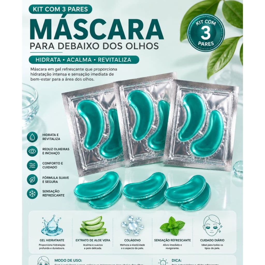 Máscara em Gel para Área dos Olhos – Kit com 3 Pares