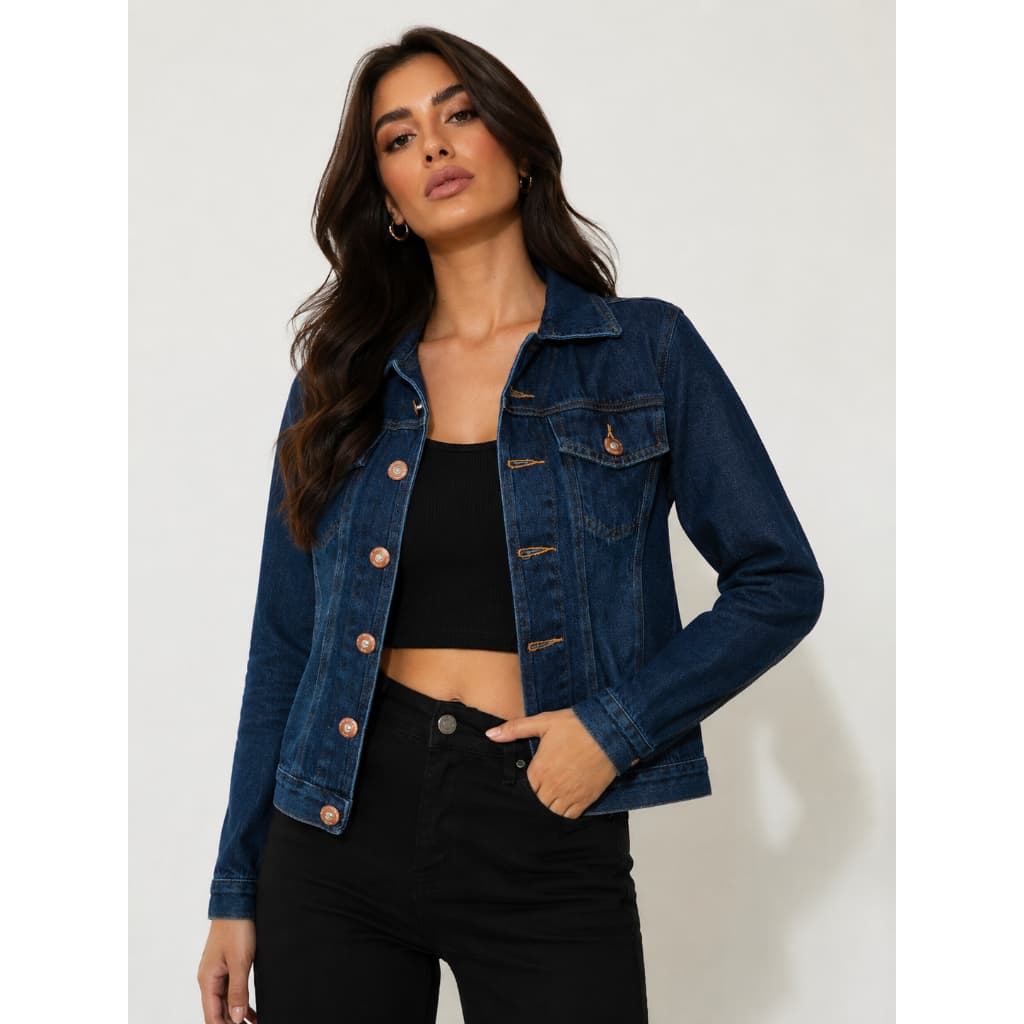 Jaqueta Jeans Feminina Simples 100% Algodão Elegante Casual Estilosa Jeans