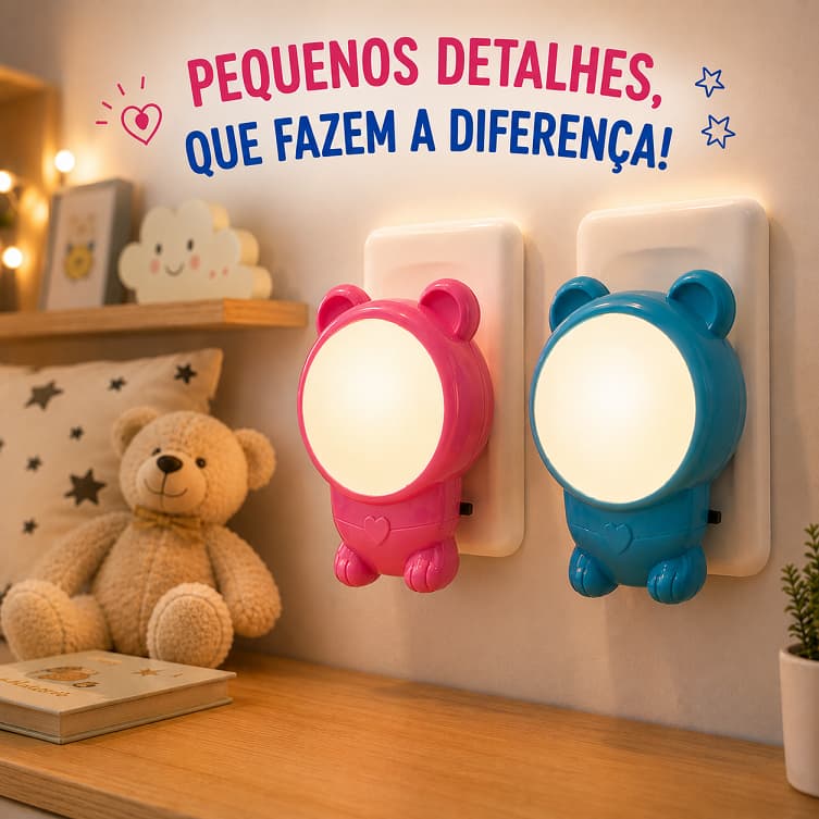 Luminaria para Quarto LED Sem Fio Lâmpada de Cabeceira Bivolt Abajur de Tomada Infantil