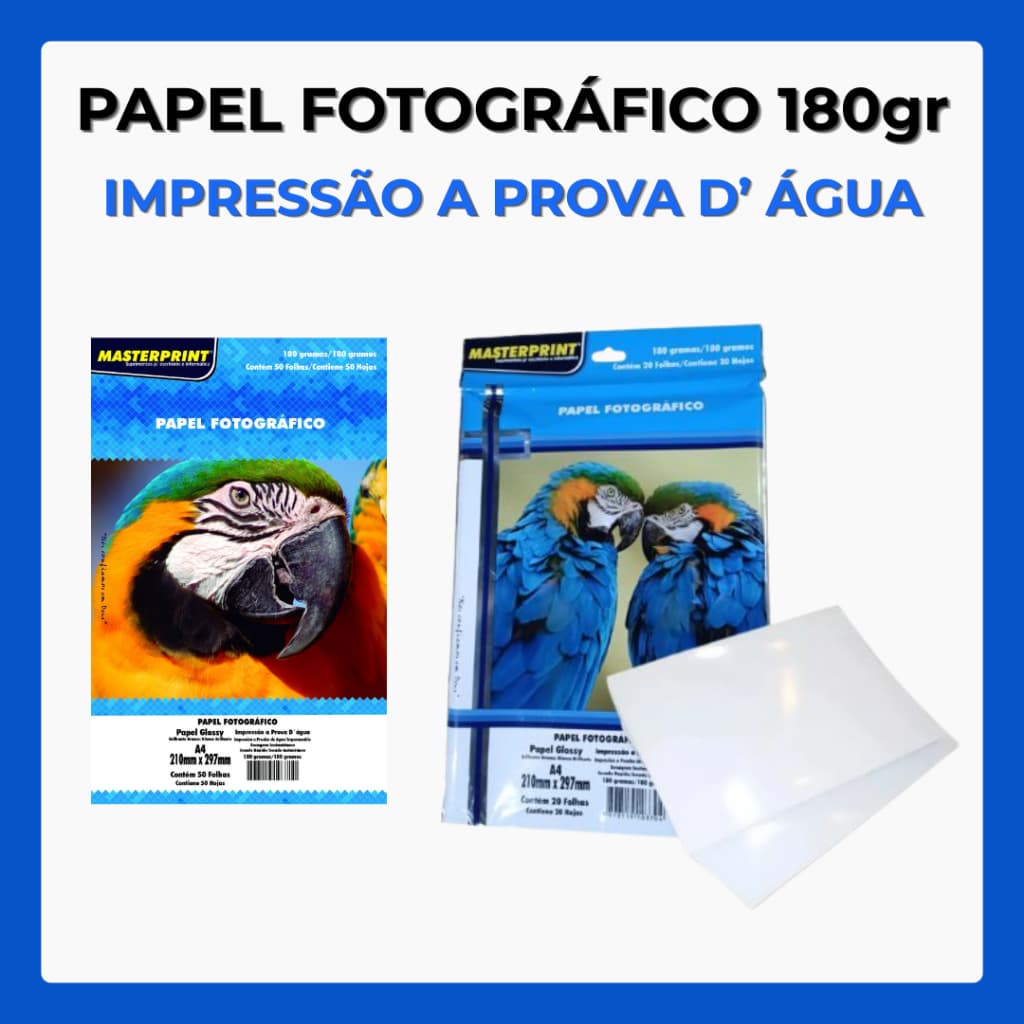 Papel Fotográfico 180g Glossy A4 Brilhante à Prova D'água MASTERPRINT