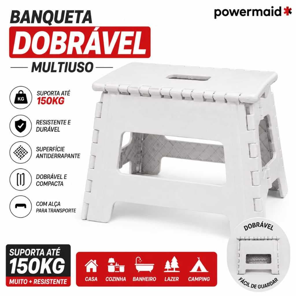 Banqueta Multiuso Dobrável Com Alça Suporta Até 150 kg multi uso