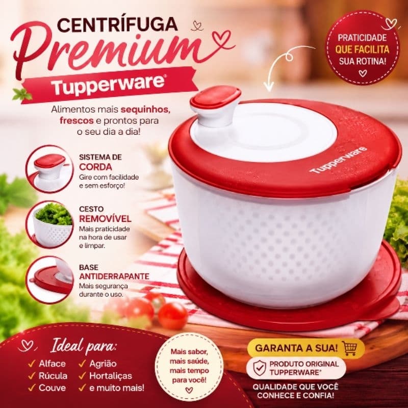 Centrífuga Secadora de Salada Plus Vermelha 3.9 litros - Original Tpperware