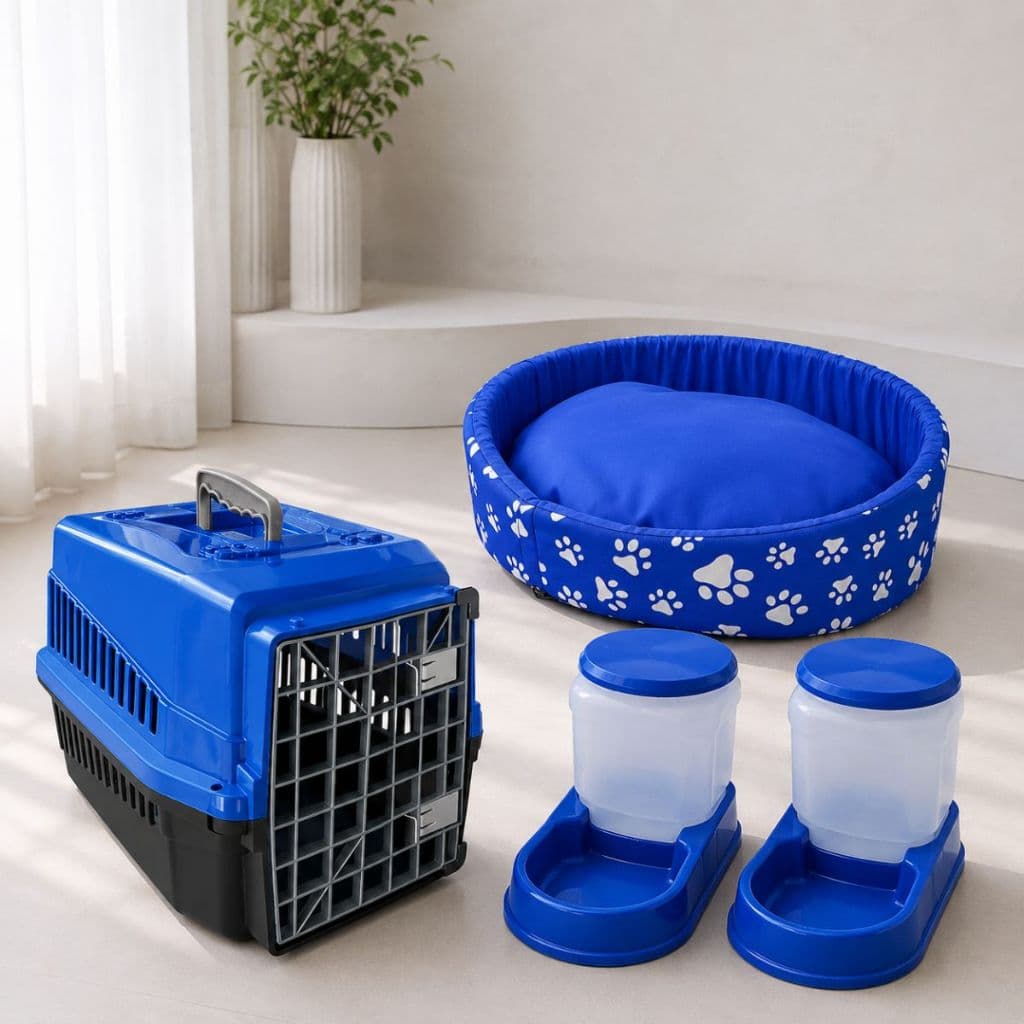 Kit Cachorro Caminha Pet + Caixa Transporte + Comedouro e Bebedouro Automático 3 Litros Pet Cães Zuvy