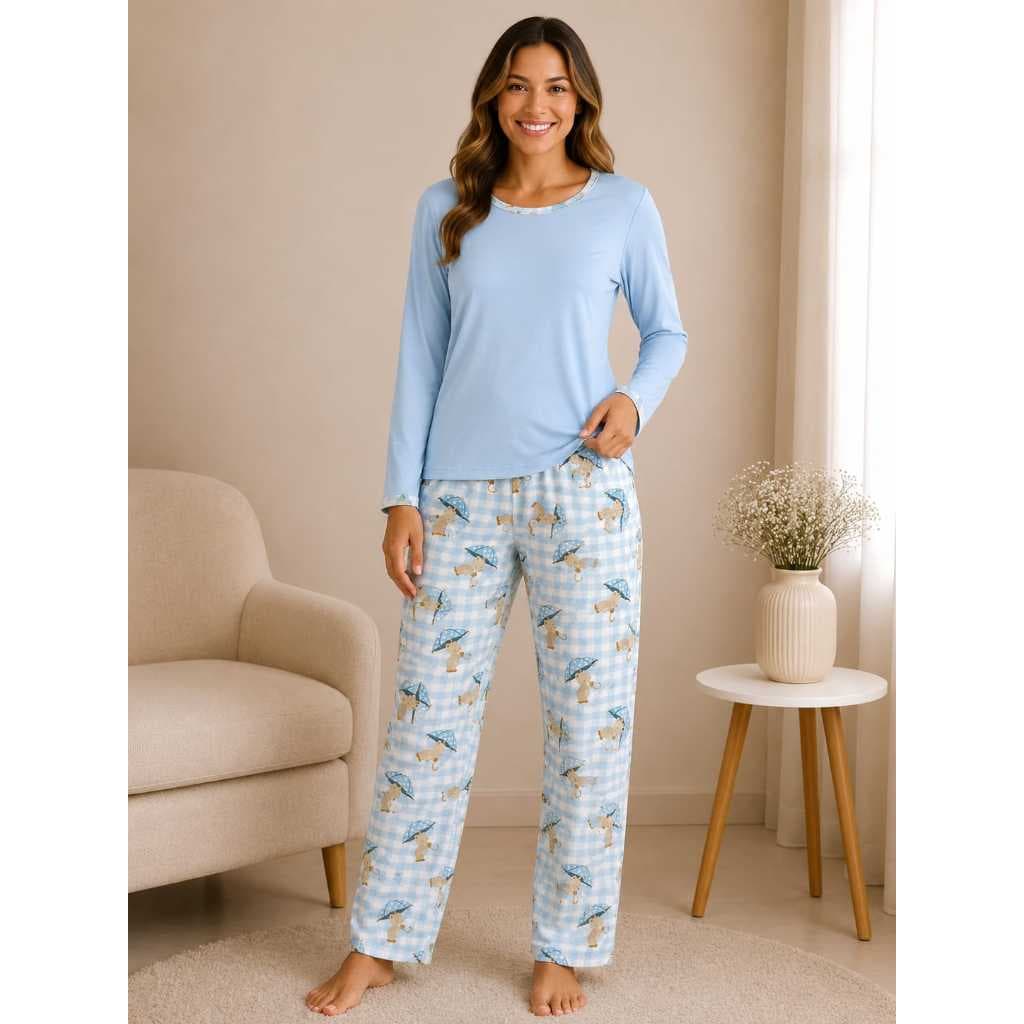 Pijama Longo Feminino Inverno Suede Pijama De Frio Manga Longa Pijama Quentinho Fechado Adulto Estampado