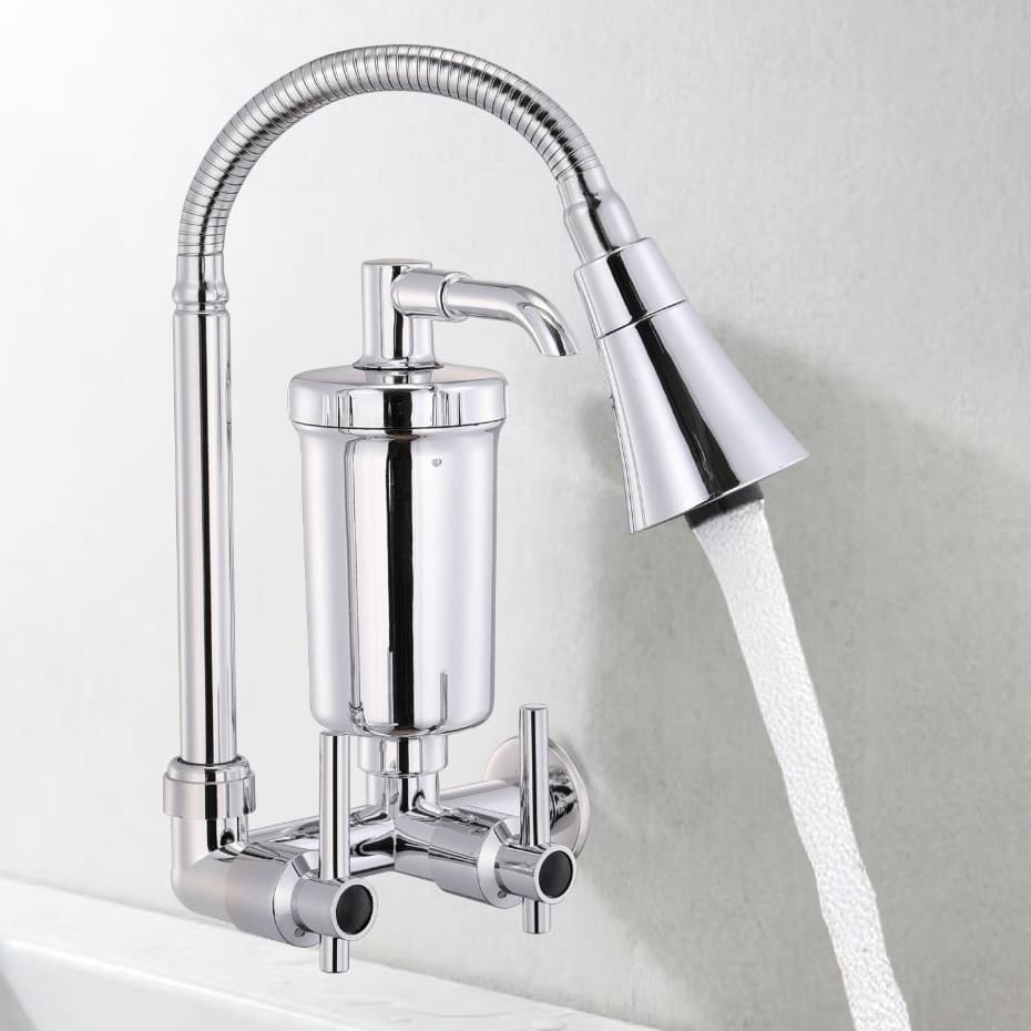 Torneira Gourmet de Parede Flexível Cozinha Água Fria Única 1/2" com Filtro Lavável Reutilizável