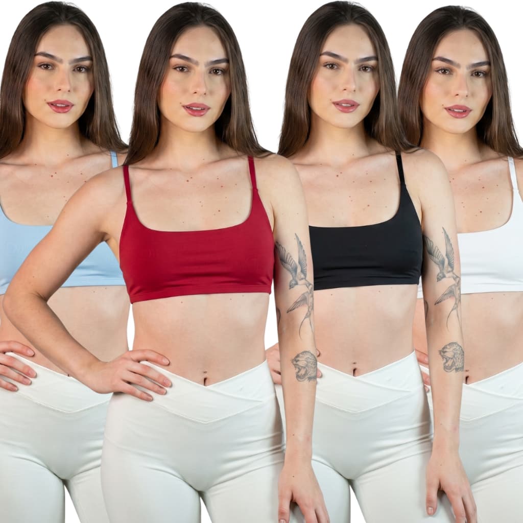 Kit 4 Top Feminino Fitness Academia Microfibra Sem Bojo Sustentação Cropped Confortável