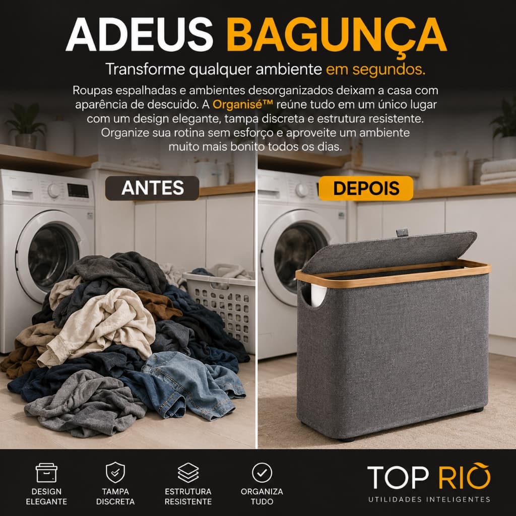 Cesto Organizador de Roupas com Tampa Dobrável Multiuso Grande Lavanderia Banheiro Quarto Porta Brinquedos Cinza