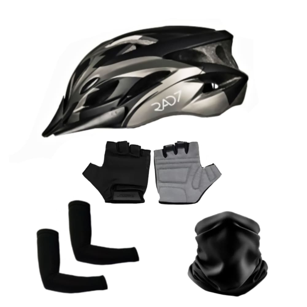 Kit Capacete Ciclismo Com Luva, Manguito E Bandana