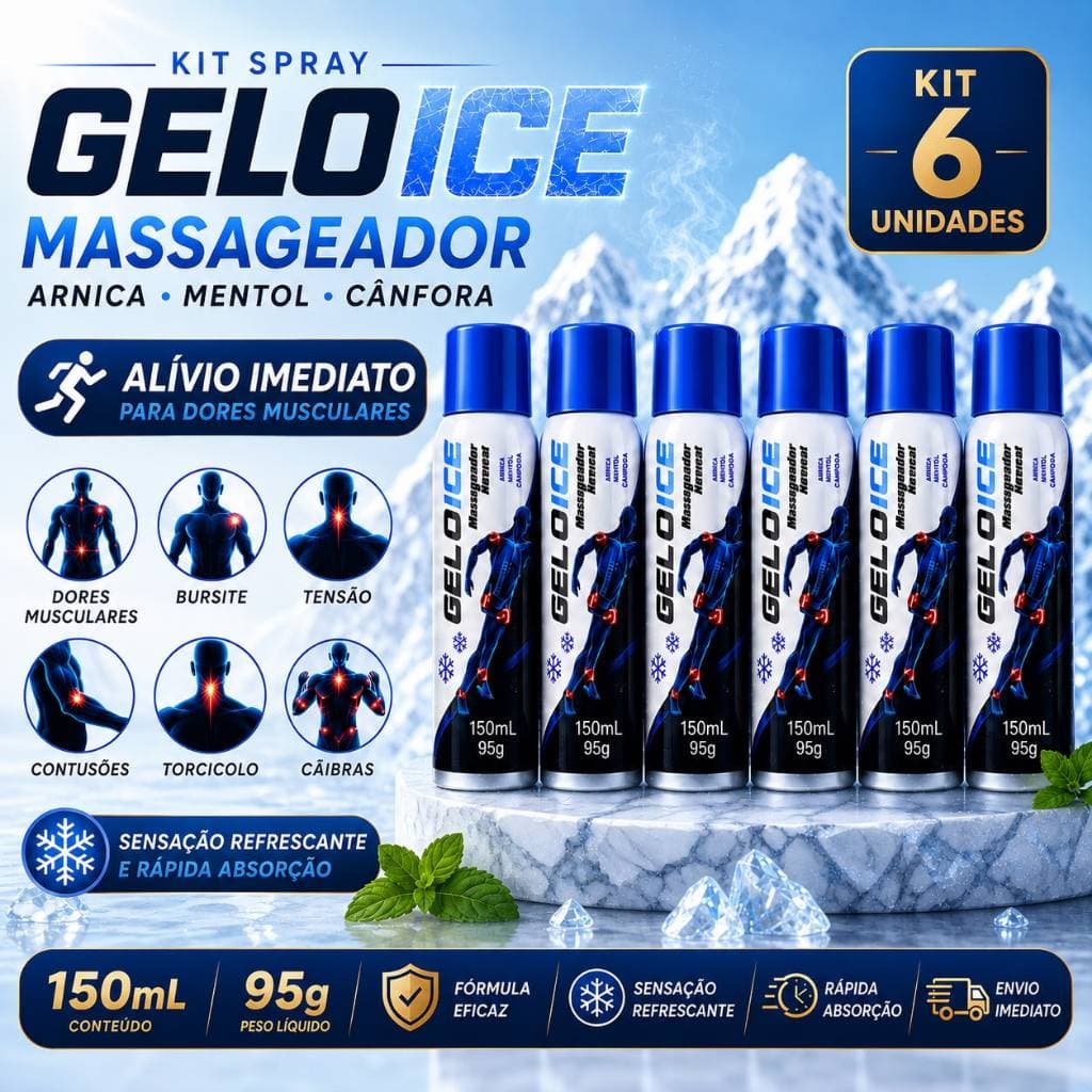 KIT 6 Spray Massageador Aerosol Geloice Alivia Dor Muscular Bursite