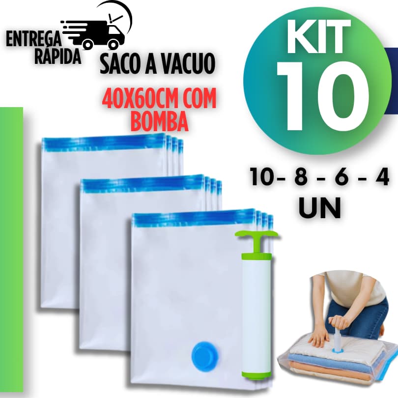 Conjunto Saco a Vácuo 40x60 Organizador de Viagem + Bomba Manual