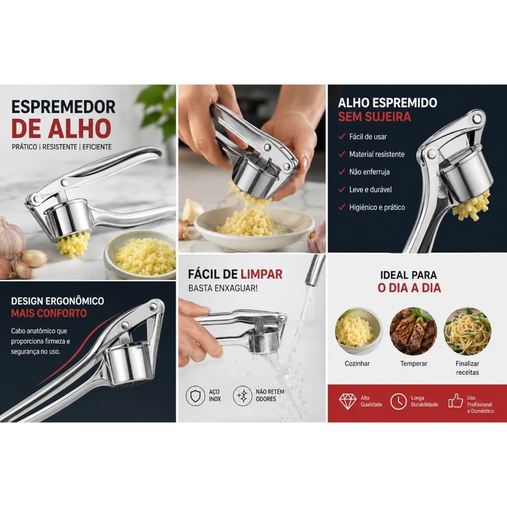 Espremedor Amassador Prensa de Alho manual 15 Cm resistente Linha Garbo