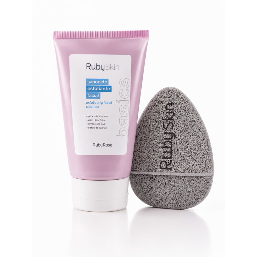 Kit Esfoliação Facial Ruby Skin | Sabonete Esfoliante + Esponja Facial Original
