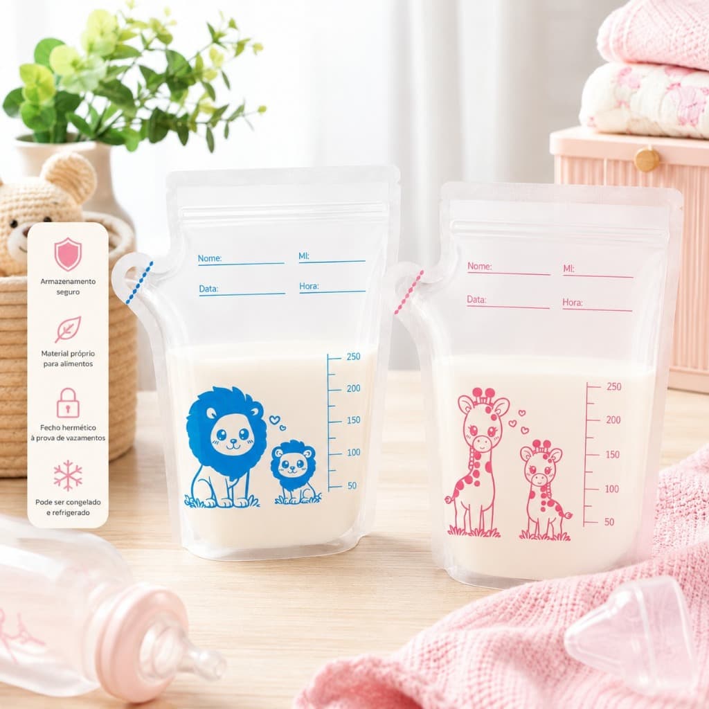 Kit Saquinho Armazenamento Leite Materno Rosa e Azul Saco para Coleta Conservação e Congelamento maternidade amamentação