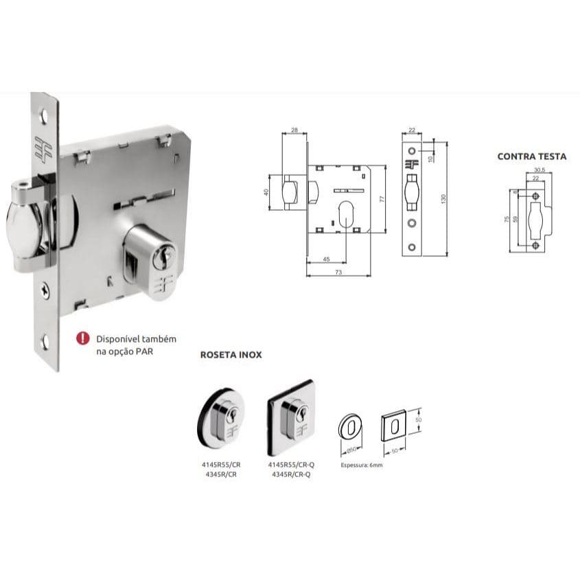 Fechadura Rolete Porta Madeira Giro/pivotante Acabam Inox 3f